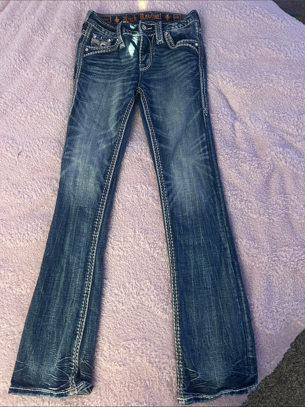 Rock Revival Blue Flare Jeans with Contrast Stitching